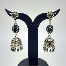 Oxidized Silver Earnings with Black Colour Stones